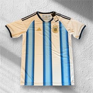Adidas White and Blue Striped Soccer Jersey